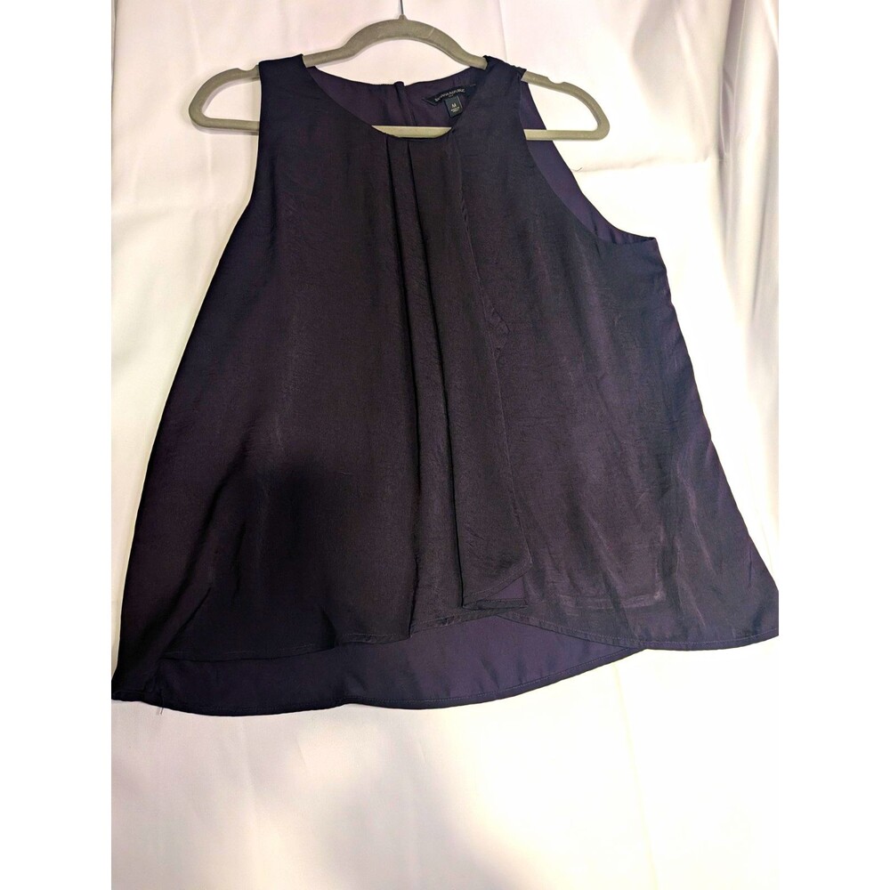 Banana Republic Women’s M Navy Chiffon Pleated Sheer Round Neck Tank Blouse